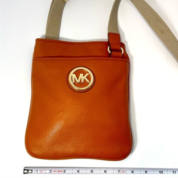EUC Michael Kors Orange Pebbled Leather Crossbody Bag - Picture 14 of 15